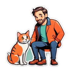 Cat & man sticker on T-Shirt