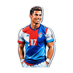 T-shirt in mixed colors of white, blue, and red. The front of the shirt has a picture of Cristiano Ronaldo  sticker on T-Shirt