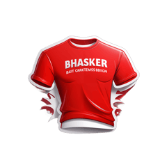 Generate a red tshirts large size and written BHASKAR in 3d design  sticker on T-Shirt