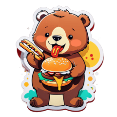 a bear eating a hamburger sticker on T-Shirt