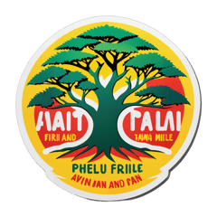 bonzai tree, yellow red and green, saying Aupiu Family with Samoan desins sticker on T-Shirt