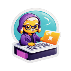 seal typing on a computer sticker on T-Shirt