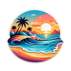 Diseña un paisaje al atardecer con playa, brisa y mar sticker on T-Shirt