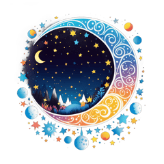 Hola, me gustaría crear un diseño original para una camiseta. La idea es formar la silueta de una *luna* utilizando *26 nombres de personas*. La disposición debe seguir visualmente la forma de una luna (media luna o luna llena, como mejor encaje visualmente), de modo que los nombres estén colocados con cierta armonía estética, como si trazaran el contorno o rellenaran su interior.  *Requisitos:*  - El diseño debe tener forma clara de luna (preferiblemente media luna). - Los nombres deben ser *legibles*, ordenados y bien distribuidos, dando prioridad al equilibrio visual. - El estilo del texto puede ser sencillo, pero debe permitir que cada nombre se lea con claridad. - Fondo preferiblemente transparente o en un solo color. - El resultado debe poder imprimirse en una camiseta (formato PNG de alta calidad o vectorial). Aquí van algunos nombres Aiur Aimar Iker Kerman Maddi Mateo Abril Ibai Elena Alazne Marina G. Izadi G Izadi R Hegoa Nahia C sticker on T-Shirt