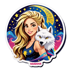 actua como diseñador y crea una imagen de una camiseta con  Una imagen de Shakira en su icónico atuendo de "La Loba" (She Wolf) en la parte del frente y atras Letras "La Loba" en letras grandes, con detalles de luna y estrellas para un toque místico. sticker on T-Shirt