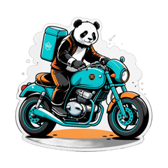 draw a panda welding parts of a cafe racer motorbike sticker on T-Shirt