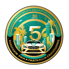Petronas is having its 50th anniversary. create a t-shirt design with gold and unity theme for fun run event sticker on T-Shirt