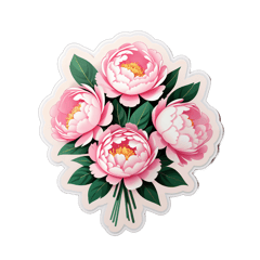 an  aesthetically pleasing boquet of light pink peonies wrapped in paper sticker on T-Shirt