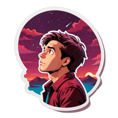 A person looking up at a maroon sky sticker on T-Shirt
