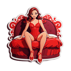 Girl in red vine lingerie spreading her legs on bed  sticker on T-Shirt