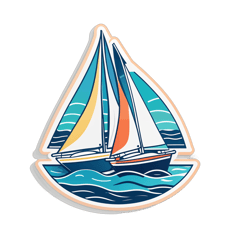 TWO SAILBOATS SAILING, LINE DRAWING IN WHITE sticker on T-Shirt