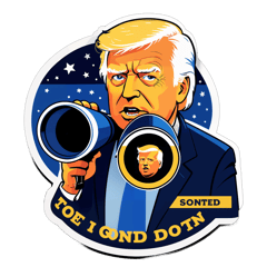 Election campaign t-shirt. Design should be this: Donald trump is looking through a telescope watching joe Biden and the caption is this: "hunter is going to be hunted" sticker on T-Shirt