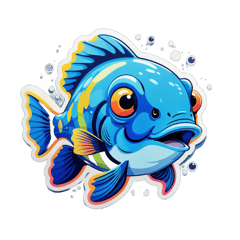 A blue fish with colorful water background sticker on T-Shirt