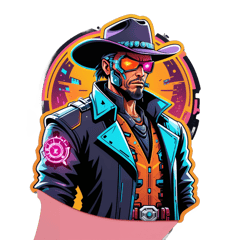 a cyberpunk style cowboy sticker on T-Shirt