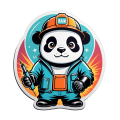 draw a welder panda in retro style sticker on T-Shirt