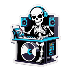 a skeleton working as a sound engineer on a studio mixer in a studio sticker on T-Shirt