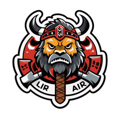 Logo design featuring the text 'THE NORDIC BEAR' in bold, uppercase letters. The words 'THE NORDIC' are in black, while 'BEAR' is in red. On the left side of the text, there is a cartoon-style Viking axe with a wooden handle and silver blade. On the right side, there is a cartoon Viking helmet with golden accents and white horns. The overall style is playful and bold, with a Nordic, Viking theme."   sticker on T-Shirt