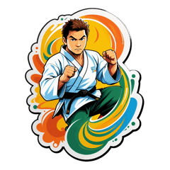 Um design super creativo que tenha os cintos de judo por ordem, branco,  amarelo, laranja, verde, azul, castanho e preto em lista vertical pintados por um pincel artistico. sticker on T-Shirt