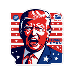 "Design a graphic featuring one of Donald Trump's iconic catchphrases, such as 'Make America Great Again' or 'You're Fired!' Use bold, impactful typography with a large font size to emphasize the catchphrase. Incorporate visual elements like stars, stripes, or a stylized American flag to frame the text. Choose strong, contrasting colors like red, white, and blue to make the design stand out." sticker on T-Shirt