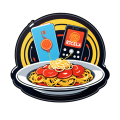 t-shirt design with a plate of spaghetti and wired earphones  sticker on T-Shirt