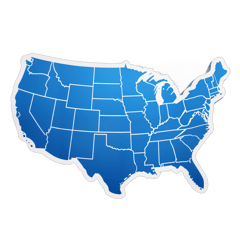 Blue image of the United States map with state border lines sticker on T-Shirt