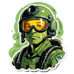 Military soldier wearing night vision goggles and helmet/ art style of vintage cartoons  sticker on T-Shirt