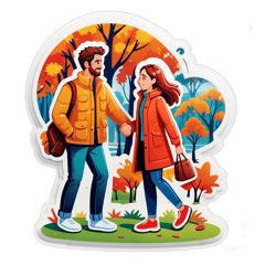 imagen realista de una pareja pasea de la mano en un parque en un bonito dia de otoño. sticker on T-Shirt