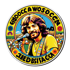 diseña una imagen alusiva al concierto de Woodstock en 1969 y con un texto que diga "solo uno de mi tipo se hizo en 1969"  sticker on T-Shirt