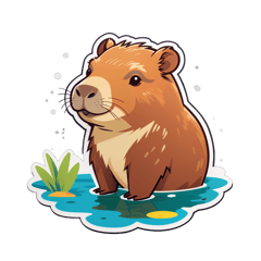 a cute capybara beside water sticker on T-Shirt