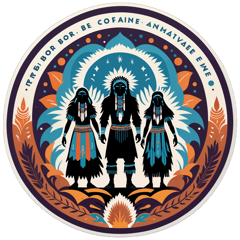 "Design a T-shirt featuring a group of ghostly silhouettes of Native American men and women, standing together in unity. Their figures are ethereal, with a soft, translucent effect that suggests they are spirits from the past. Ensure that there are no feathers of any kind on the Native Americans; instead, depict them in simple traditional attire. Above or below the illustration, include the caption in bold, impactful font: 'We speak for the ones that came before us.' The overall design should evoke a sense of reverence and strength, honoring the ancestors and their enduring legacy. The colors should be muted and earthy, complementing the spiritual tone of the illustration." sticker on T-Shirt