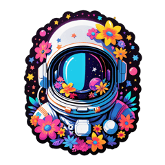 Cosmonaut bright T-shirt print with transparent background helmet flowers and neon sticker on T-Shirt