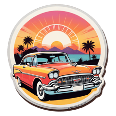 A vintage car sunset sticker on T-Shirt
