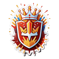 shirt with KOBT logo (medieval shield with a stuck sword and a crown of French fries, with the colors of the tricolor shirt, making a gradient of colors starting with white, orange, and ketchup red. sticker on T-Shirt