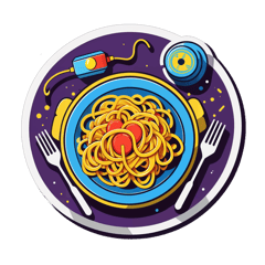 t-shirt design with a plate of spaghetti and wired earphones  sticker on T-Shirt