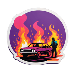 people outside a burning car sticker on T-Shirt