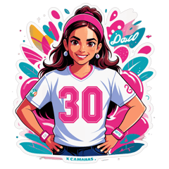 la camiseta es de color rosa claro. las letras de color blanco, por la parte delantera, con un diseño chulo esta escrita la frase: "cosecha del 04" en medio y abajo pone "la penultima y nos vamos". en la parte trasera de la camiseta quiero que hagas un diseño en el que con todos los nombres que te voy a describir ahora formen un 04 en grande, los nombres estaran escritos en horizontal, por dentro del numero 04 pero sin un borde que lo defina, tan solo con los nombres bien colocados forman el numero. los nombres que tienes que poner son: "cano, alex, antonio, héctor, andrea, nerea, paula, sheila, santos, iván, marco, angel, fran. chechu, mar, juanjo" sticker on T-Shirt