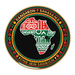 Bold statement t-shirt design, black background, Pan-African colors red black green and gold, large centered text reading 'BLACK DIASPORIANS ARE NOT ÒYÌNBÓ', Yoruba word Òyìnbó displayed prominently with correct accent marks, African Adinkra symbols as decorative border elements, silhouette of African continent glowing in background, connecting diaspora to motherland, powerful and unapologetic cultural identity design, clean sharp lines suitable for print on demand, high contrast, transparent background sticker on T-Shirt