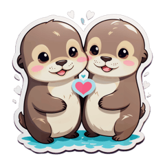 Cute 2 otters, love, couple sticker on T-Shirt