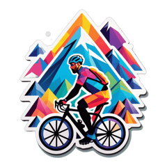 geometric mountains with cyclist sticker on T-Shirt