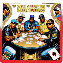 Rappers master p, Juvenile, Birdman, & silk the shocker at a table playing cards. At the top it says no limit & cash money records tour sticker on T-Shirt