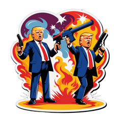 Tshirt with Robert Fico and Donald Trump shooting on each other with firegun, making beg me pardon expresion sticker on T-Shirt