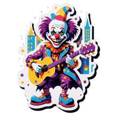 Clown plays guitar in city sticker on T-Shirt