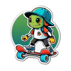 Skate, tartuga andar de skate com um chapeu unico  sticker on T-Shirt