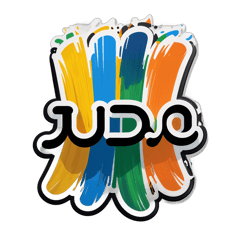 an image of vertical brushstrokes in white, yellow, orange, green, blue, brown, black. The idea is to exemplify the judo belts in an artistic way. Place the word Judo in the midle sticker on T-Shirt