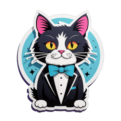 funky tuxedo cat  sticker on T-Shirt