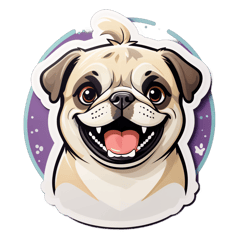 pug dog showing one teeth looking cute sticker on T-Shirt