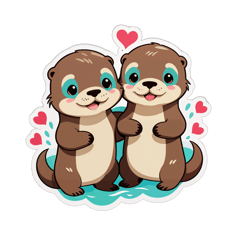 Cute 2 otters, love, couple sticker on T-Shirt