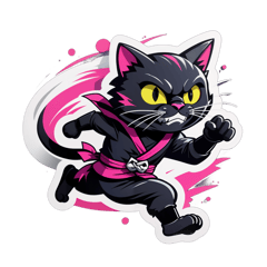 Ninja style running cat sticker on T-Shirt