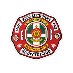 Queensland Firefighters Rugby Union Club sticker on T-Shirt