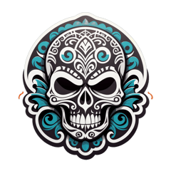 skull mixed with maori design elements sticker on T-Shirt